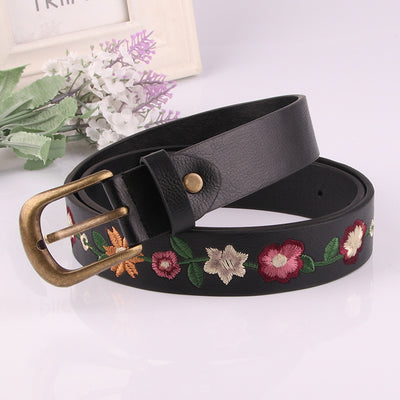 Cinturón Vintage para Mujer con Bordado Floral