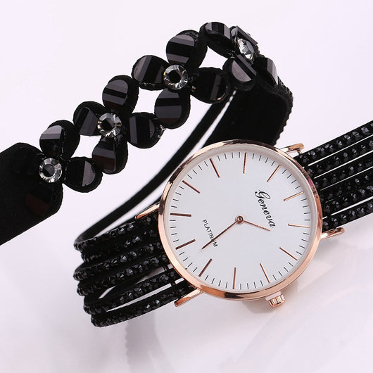 Reloj Elegante Geneva Flores para Mujer - Pulsera Cuarzo Diamantes Cristal - Image 3