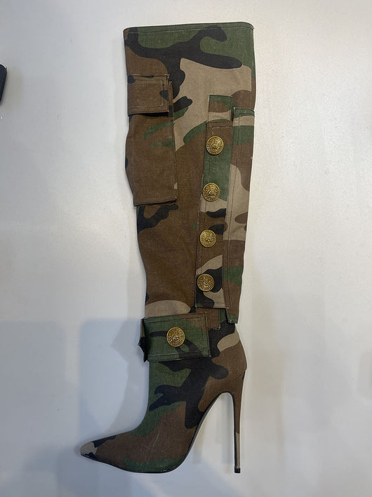 Botas Stiletto Camuflaje Personalizadas Over-the-knee Punta Aguda - Image 27