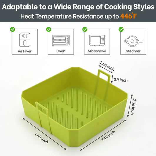 5 QT Air Fryer Silicone Liners for Ninja AF141/AF142/AF181/AF182 & COSORI CAF-L501, 2 Pack BPA Free Platinum Silicone Basket, Square Reusable Air Fryer Liners with Handle, Upgrade - Tekeno