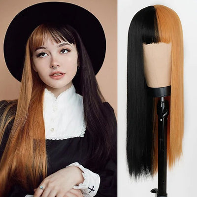 Peluca Cosplay Bicolor con Flequillo Liso - Doble Tono - Image 34