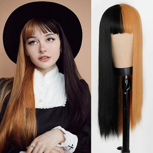 Peluca Cosplay Bicolor con Flequillo Liso - Doble Tono - Image 34