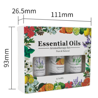 3-pack essential oil set with lavender, tea tree, and peppermint scents in amber bottles and a decorative box. - Image 6