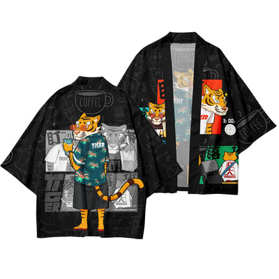 Camisa Haori Kimono Tradicional Estampado Tigre para Mujer