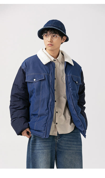 Abrigo Denim Acolchado Retro Americano para Hombre - Image 12