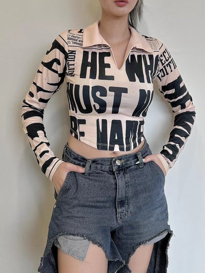 Blusa Manga Larga Combinada con Letras para Mujer - Image 9