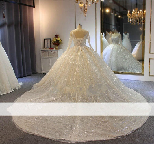Vestido de Novia Manga Larga Cuello Redondo Cintura Alta - Image 2