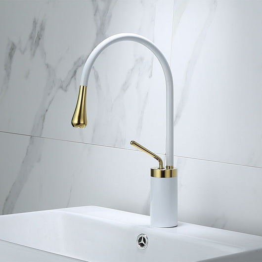 Grifo de Lavabo Giratorio en Cobre Dorado con Diseño Gota de Agua - Image 17
