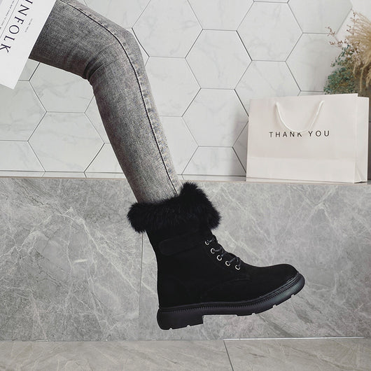 Botas de Invierno Británicas para Mujer con Forro de Conejo y Suela Gruesa - Image 10
