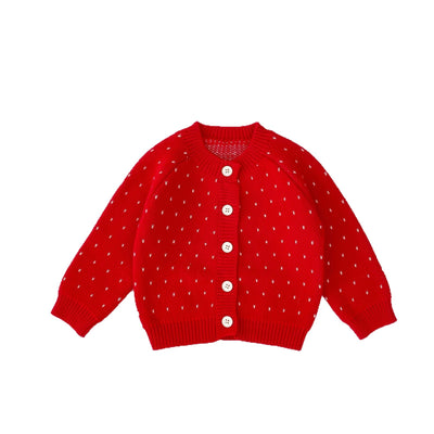 Cardigan Tejido Jacquard Rojo para Niña - Abrigo Elegante Otoño - Image 5