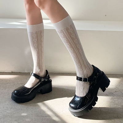 Calcetines JK Lolita Japonesa con Diseño Hueco y Detalle de Corazón - Image 8