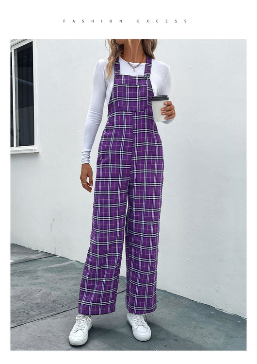 Jumpsuit Casual de Cuadros con Tirantes Finos para Mujer - Image 14