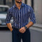 Camisa Casual de Manga Larga con Estampado a Rayas y Elasticidad Cuádruple para Hombre