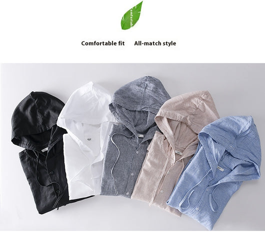 Camisa Casual con Capucha de Algodón y Lino para Hombre - Image 13