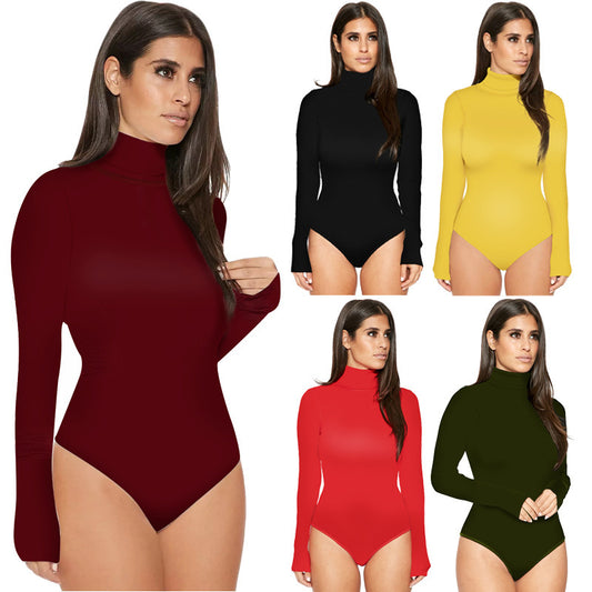 Jumpsuit Invierno Mujer 12 Colores Cuello Alto Manga Larga Ajustado