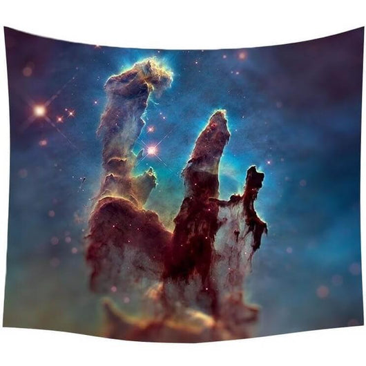 Pillars of Creation nebula tapestry featuring towering cosmic dust and gas formations in blue, gold, and red. - Image 2