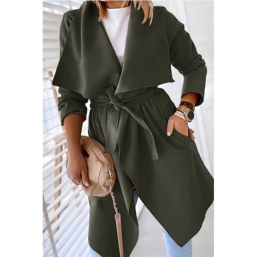 Abrigo Trench Coat Clásico de Color Sólido - Image 6
