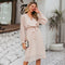 Vestido Midi con Mangas Farol y Cinturón