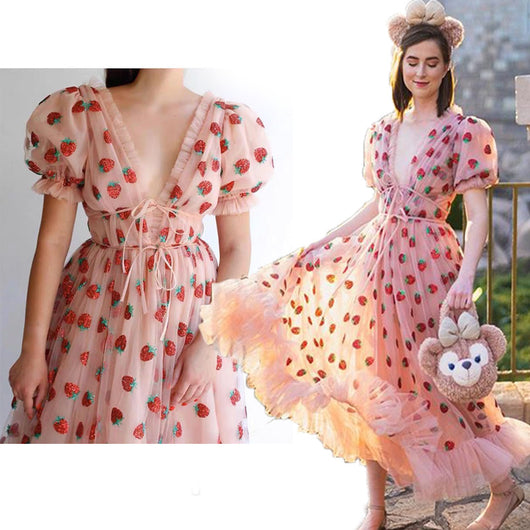 Vestido de Fiesta Strawberry con Lentejuelas y Malla - Image 6