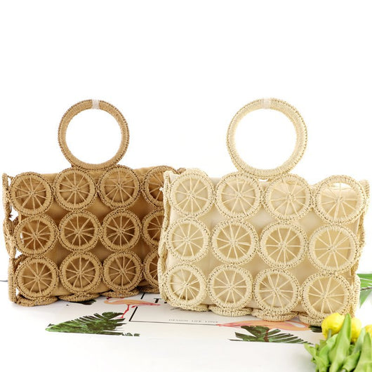 Bolsa Tejida de Papel y Fibra Natural con Asas Diagonales