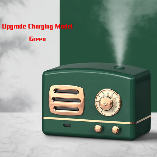 White retro humidifier with rose gold accents, designed like a vintage radio, emitting a fine mist. - Image 7