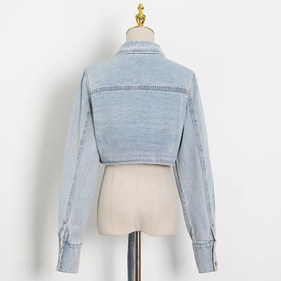 Chaqueta Denim Cropped con Amarre en el Pecho - Image 4