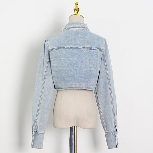 Chaqueta Denim Cropped con Amarre en el Pecho - Image 4