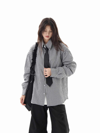 Camisa Cuadros Negra Manga Larga Mujer Holgada Casual - Image 10