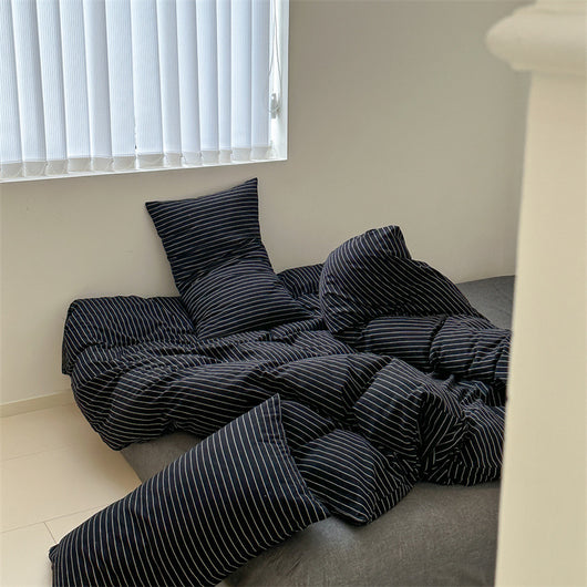 Juego de Cama Retro Japonés de Algodón con Rayas Clásicas - 4 Piezas - Image 14