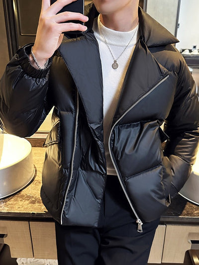 Chaqueta Acolchada de Plumas para Hombre con Cuello Clásico - Image 5