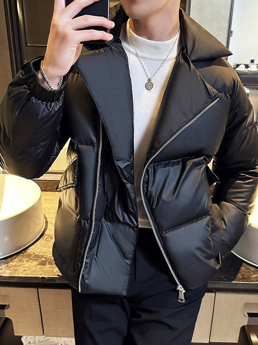 Chaqueta Acolchada de Plumas para Hombre con Cuello Clásico - Image 5