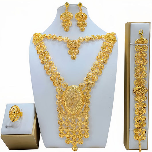 Conjunto de Joyería Árabe Dorada para Novia - Collar, Pulsera, Aretes y Anillo - Image 6