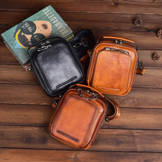 Bolsa Mensajera Casual Retro en Cuero Genuino para Hombre