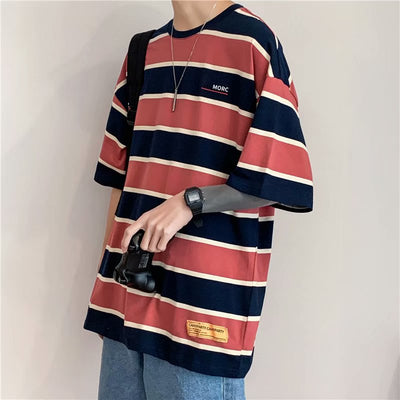 Camiseta Suelta a Rayas de Manga Corta para Verano