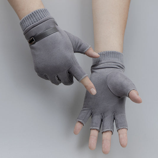 Guantes Deportivos de Ante sin Dedos para Hombre con Forro Cálido