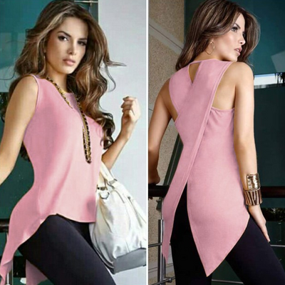 Blusa Asimétrica de Moda con Espalda Cruzada para Primavera y Verano - Image 12