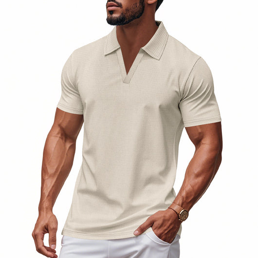 Polo Deportivo Hombre Cuello V Tejido Waffle Manga Corta Suelta - Image 9