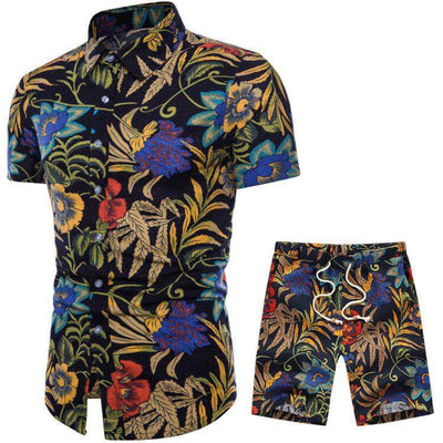 Conjunto Casual Étnico para Hombre - Camisa Floral de Manga Corta con Shorts - Image 6