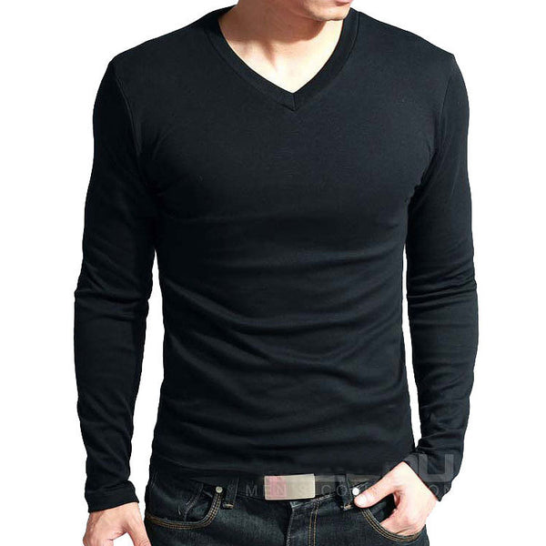 Camiseta Slim Fit Hombre Colores Sólidos Primavera Otoño