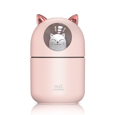 Pink portable USB humidifier shaped like a cat, with metallic pink ears and a white cat face inside a clear dome. - Image 2
