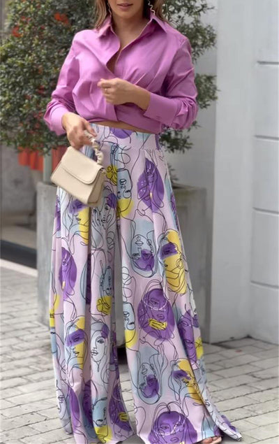 Conjunto de Dos Piezas: Camisa con Solapa y Pantalón Estampado - Image 3