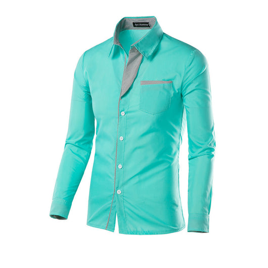 Camisa Slim Fit de Algodón para Hombre - Manga Larga Color Sólido - Image 34