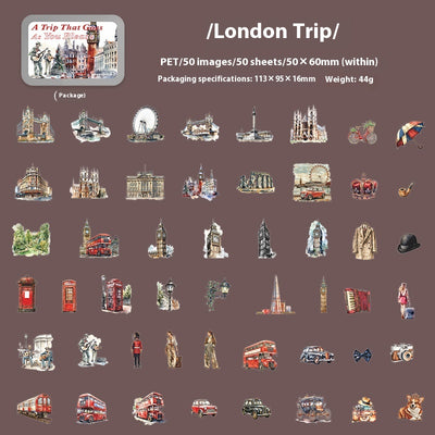 Set of 50 PET stickers featuring watercolor illustrations of a Greece tour, including buildings, landscapes, and food. - Image 8