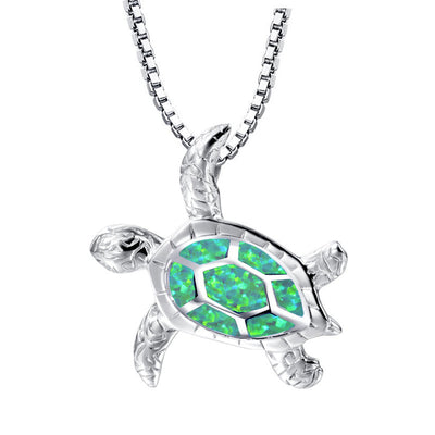 Collar colgante tortuga marina con ópalo azul y plata laminada para mujer - Image 24