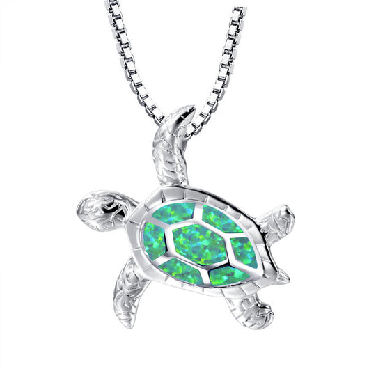 Collar colgante tortuga marina con ópalo azul y plata laminada para mujer - Image 24