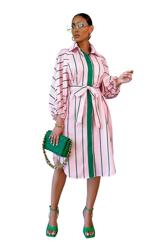 Vestido Casual de Manga Larga con Estampado a Rayas - Image 6