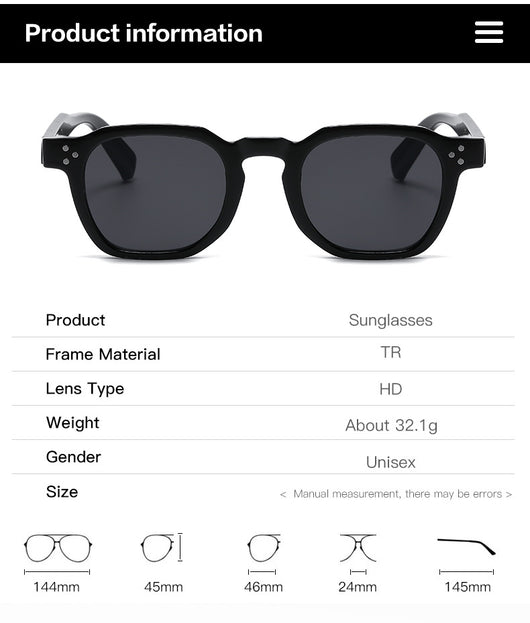 Black square-frame sunglasses with bright yellow lenses and small silver studs on the front corners. - Image 24