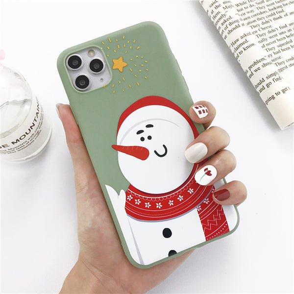 Funda para Celular Navideña con Reno y Muñeco de Nieve