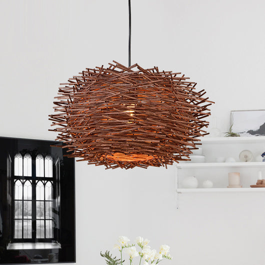 Lámpara Colgante Artesanal de Bambú Tejido - Jaula Pájaros Estilo Rústico Asiático - Image 11