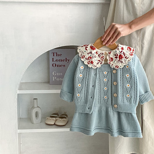 Conjunto de Abrigo Calado y Falda Tejida para Bebé